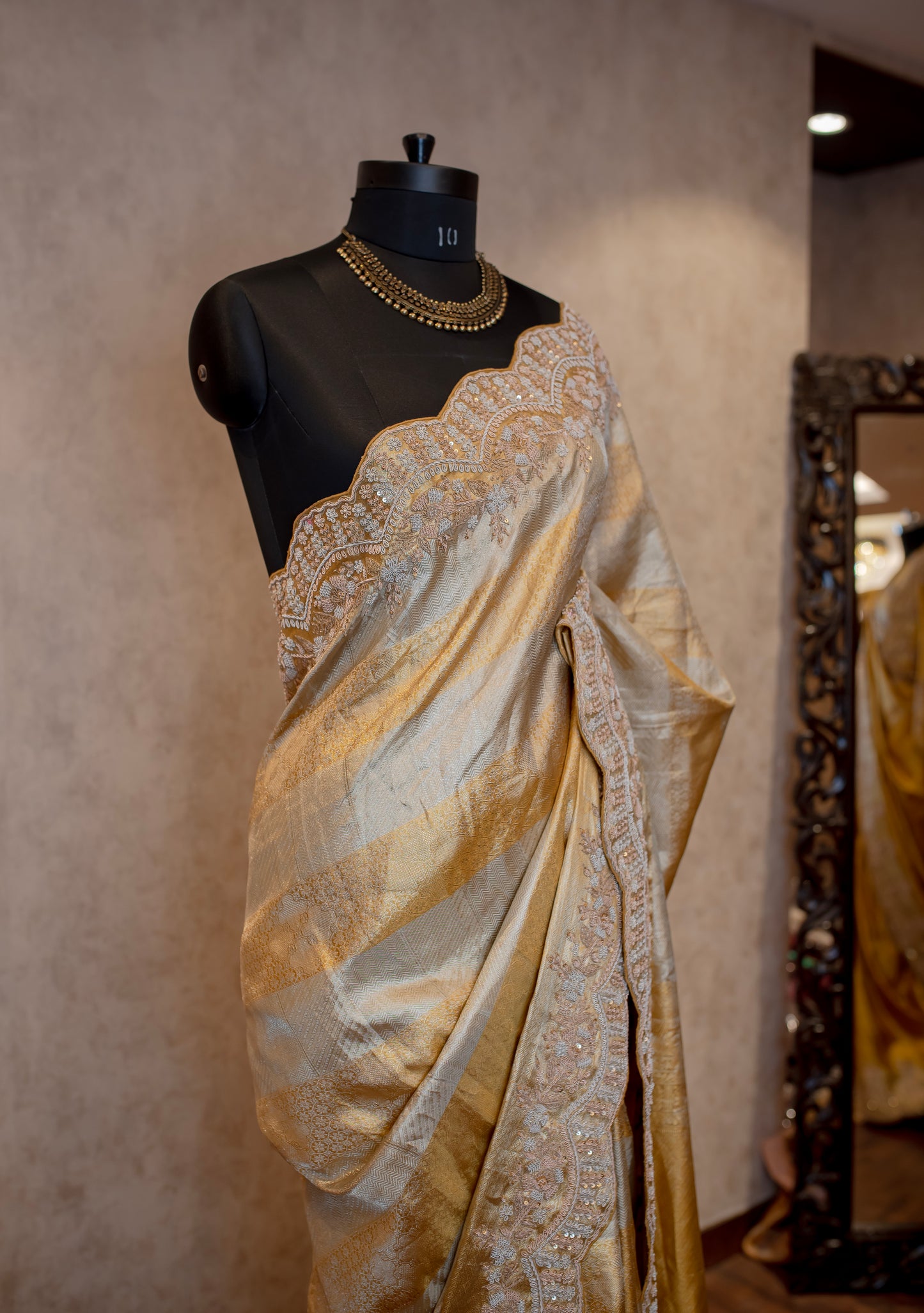 GOLD PURE KANJIVARAM EMBROIDERED SAREE SS-1024