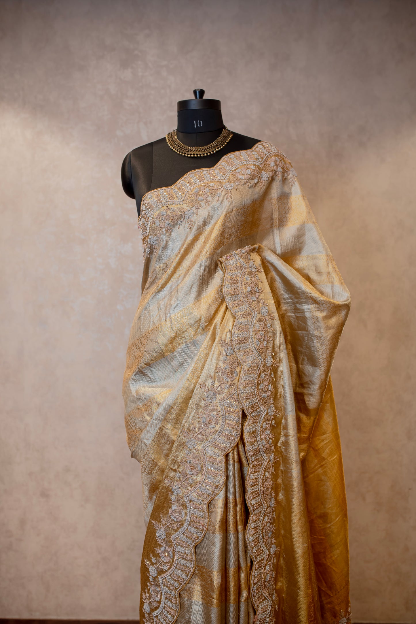 GOLD PURE KANJIVARAM EMBROIDERED SAREE SS-1024