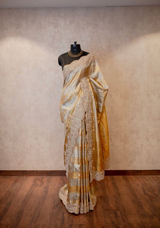 GOLD PURE KANJIVARAM EMBROIDERED SAREE SS-1024