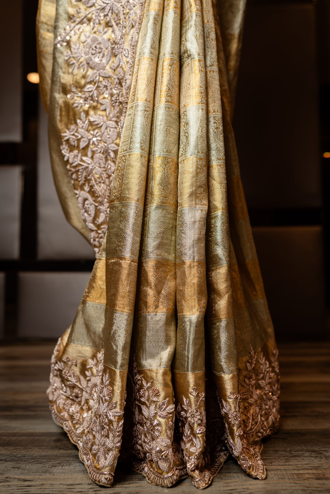 EMBROIDERED GOLD PURE KANJIVARAM SAREE  SS-1112