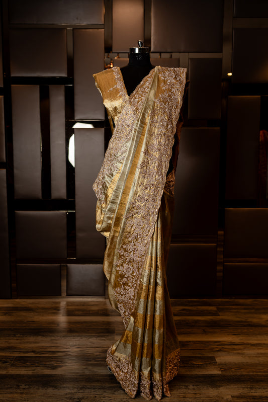 EMBROIDERED GOLD PURE KANJIVARAM SAREE  SS-1112