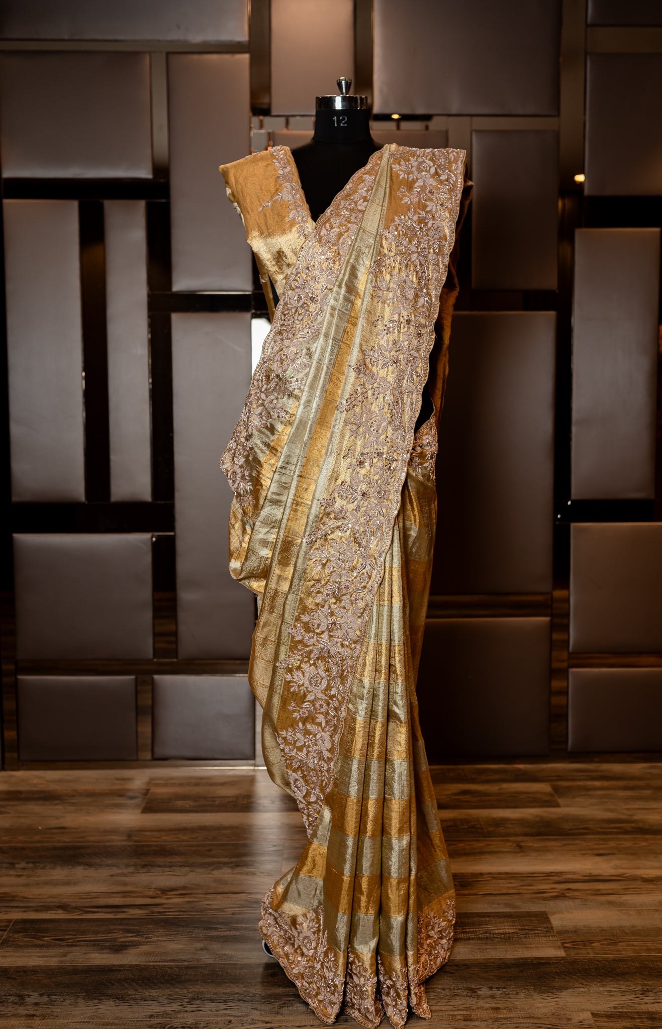 EMBROIDERED GOLD PURE KANJIVARAM SAREE  SS-1112