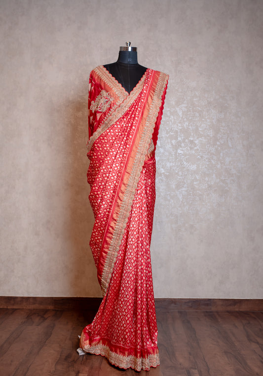 RED EMBROIDERED POCHAMPALLY IKKAT SAREE SS-971
