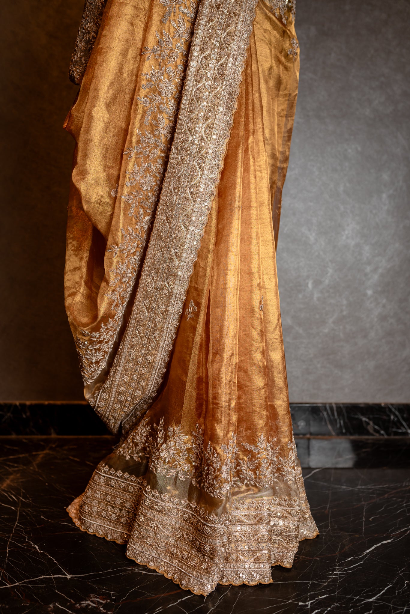 GOLD HANCRAFTED PURE KANCHI TISSUE SAREE SS-937