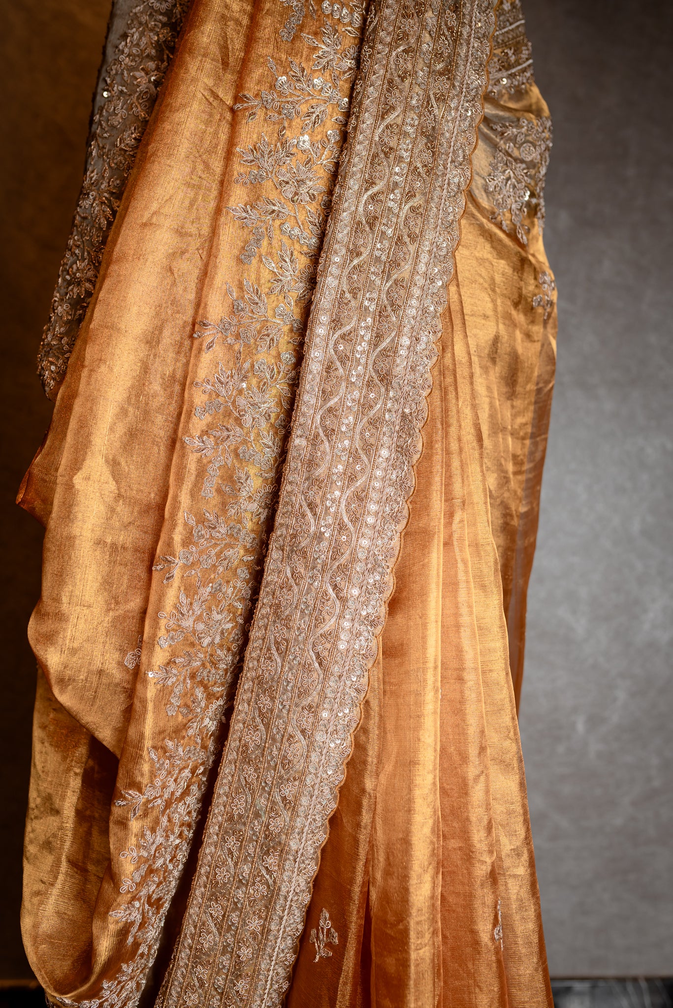 GOLD HANCRAFTED PURE KANCHI TISSUE SAREE SS-937