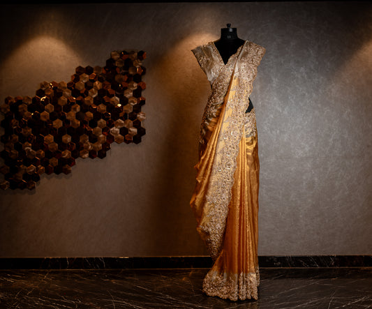 GOLD HANDEMBROIDERED KANCHI TISSUE SAREE SS-1080