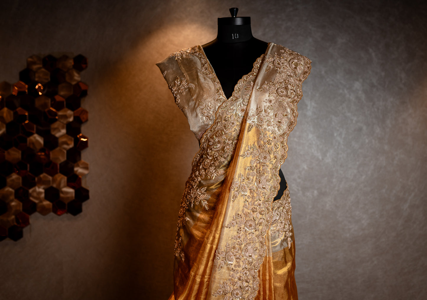 GOLD HANDEMBROIDERED KANCHI TISSUE SAREE SS-1080