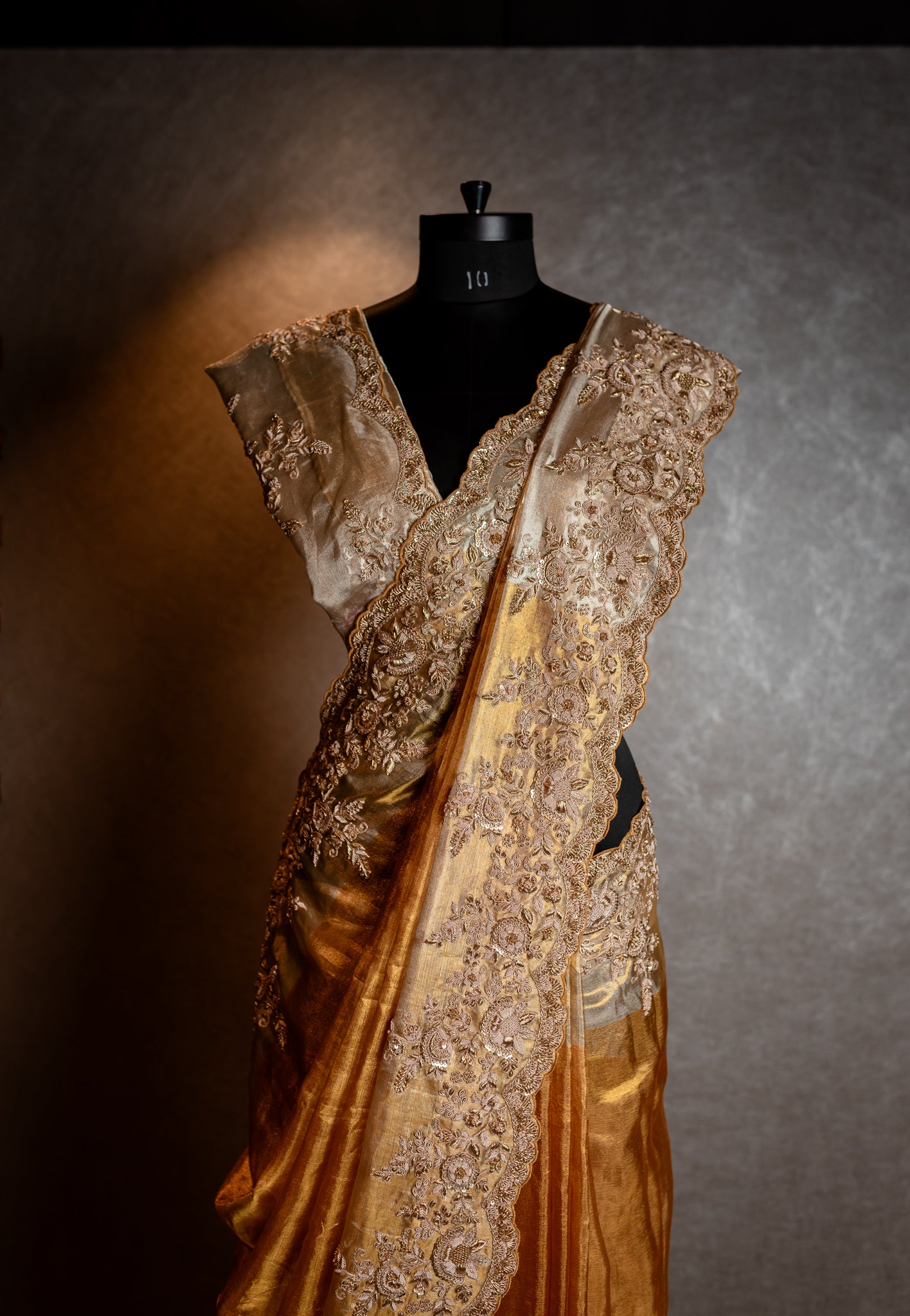 GOLD HANDEMBROIDERED KANCHI TISSUE SAREE SS-1080