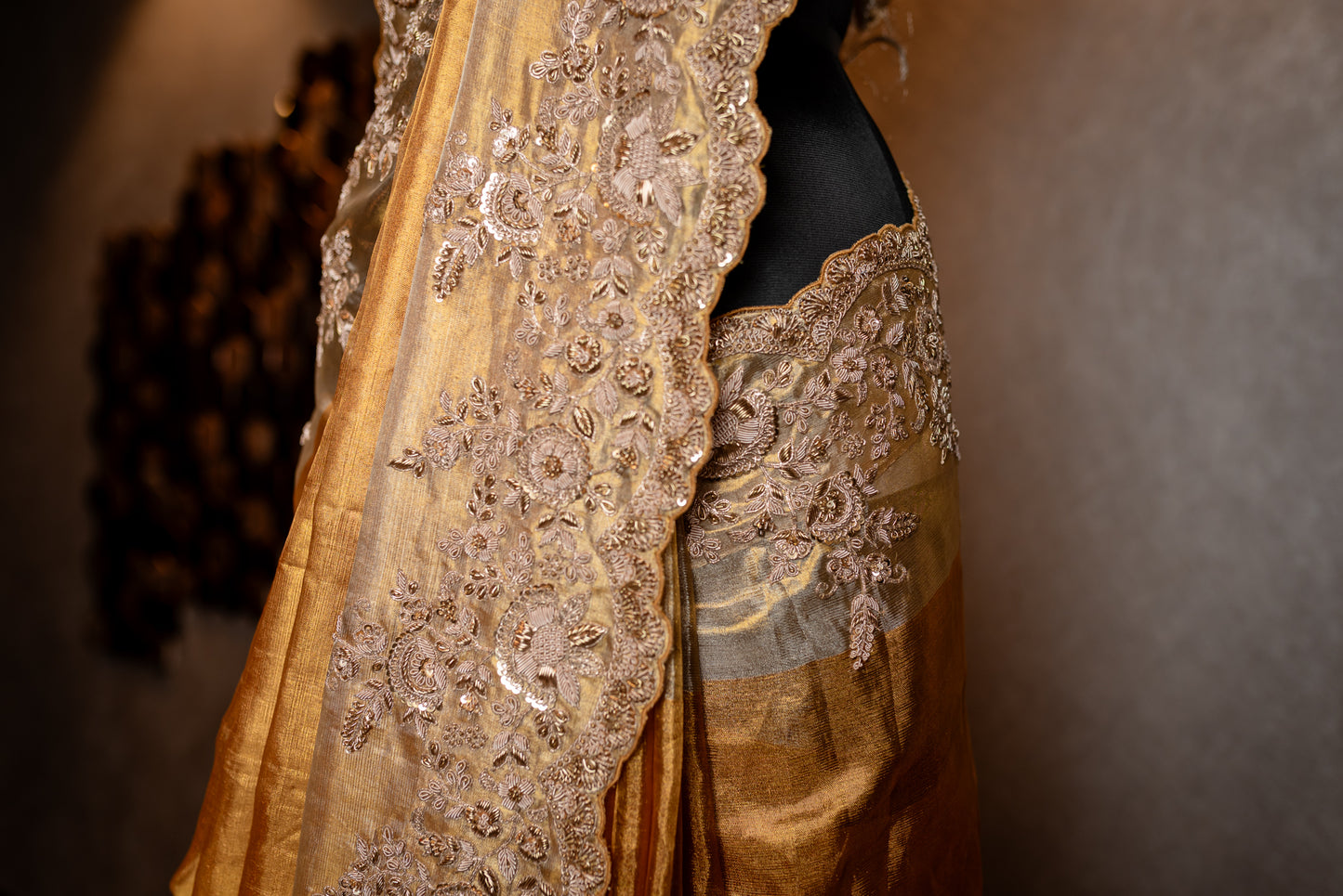 GOLD HANDEMBROIDERED KANCHI TISSUE SAREE SS-1080