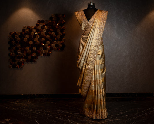 GOLD EXQUISITE EMBROIDERED KANJIVARAM SAREE SS-1050