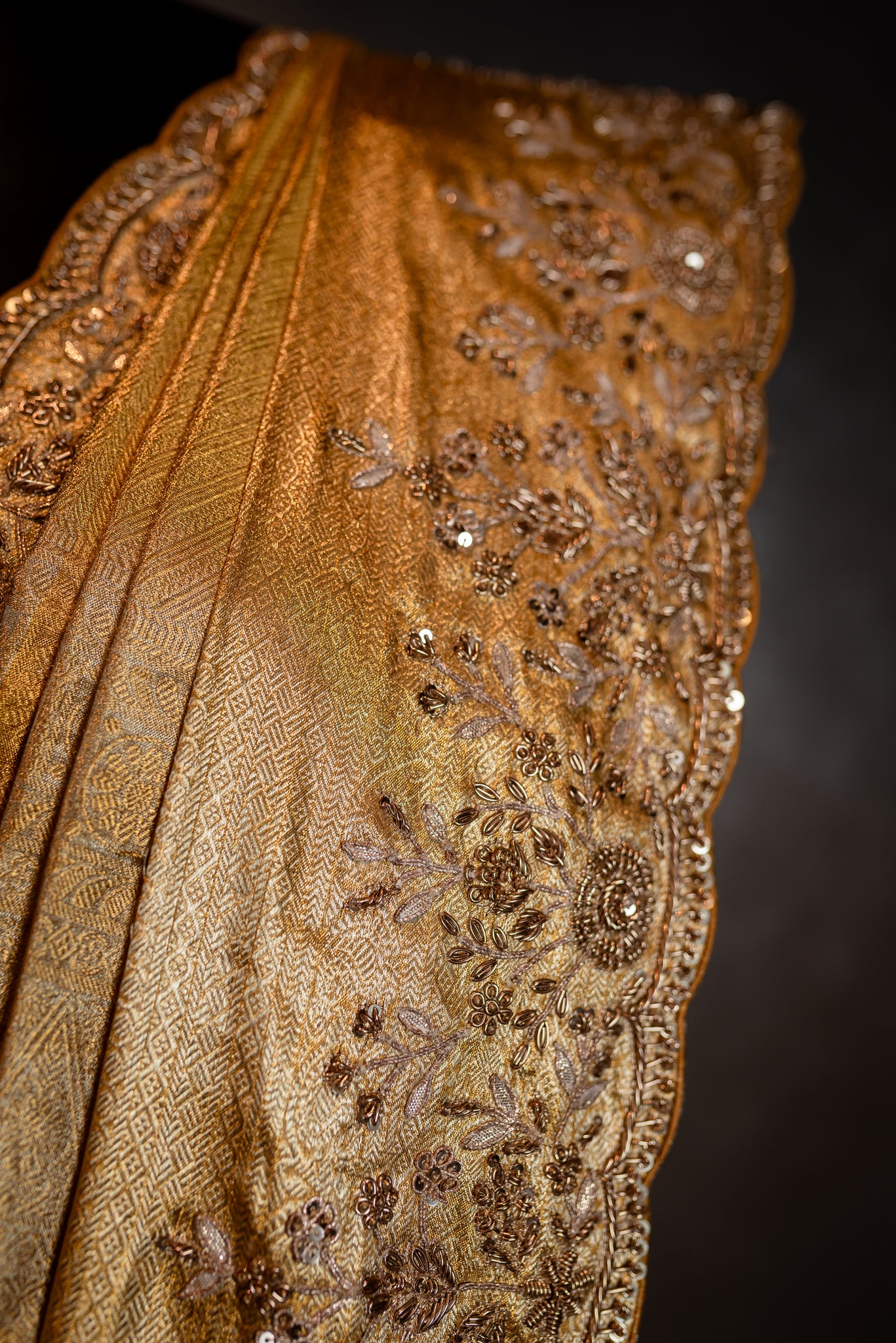 GOLD EXQUISITE EMBROIDERED KANJIVARAM SAREE SS-1050