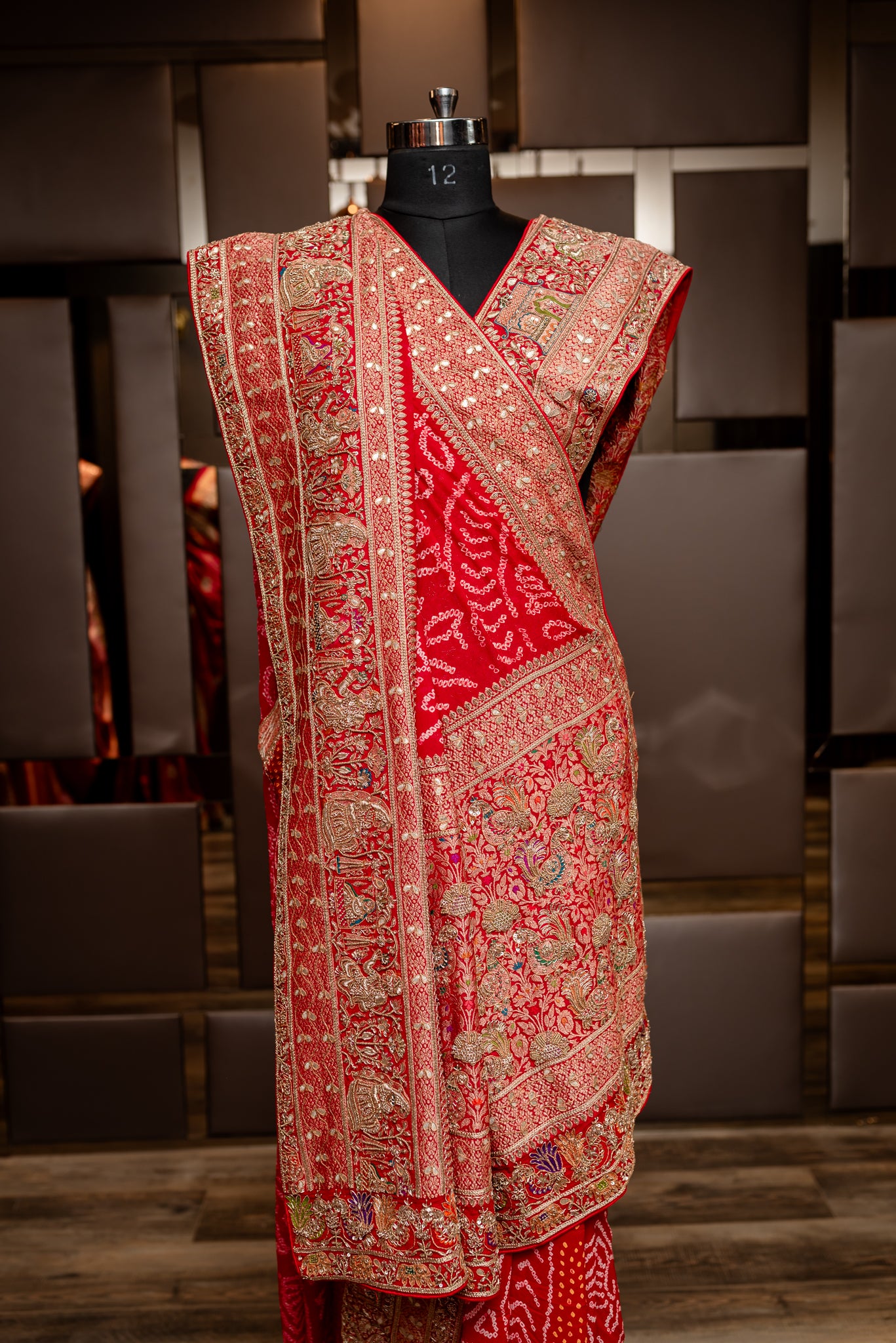 RED PURE BANDHANI EMBROIDERED SAREE GH-277