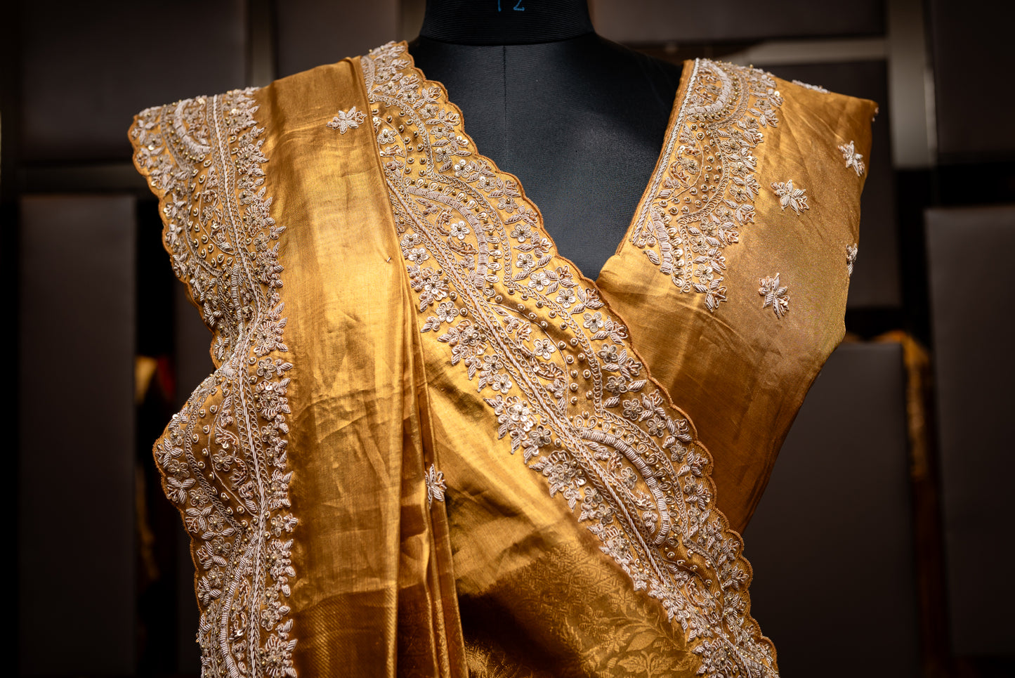 GOLD EMBROIDERD KANJIVARAM SAREE 8076