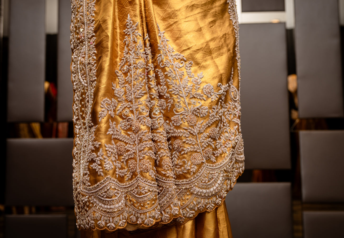 GOLD EMBROIDERD KANJIVARAM SAREE 8076