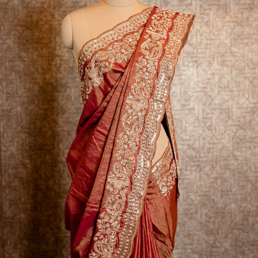 TISSUE EMBROIDERED SAREE 8271