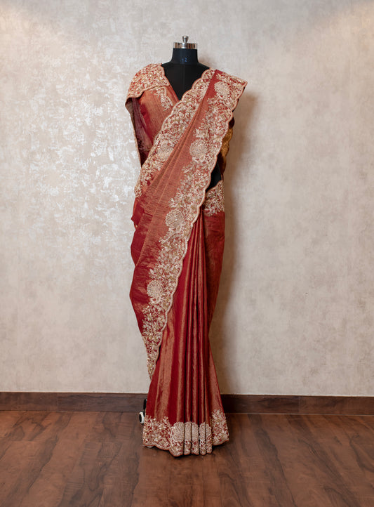 EMBROIDERED TISSUE RAW SILK SAREE 8297