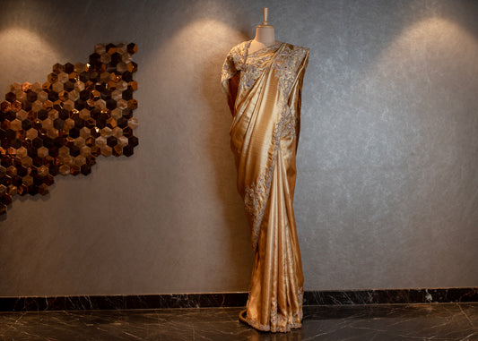 GOLD KANCHIPURAM EMBROIDERED SAREE SS-1057