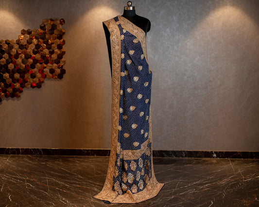 A BEAUTIFUL BLUE EMBROIDERED BANDHANI SAREE GH-299