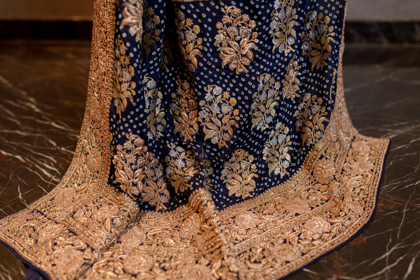 A BEAUTIFUL BLUE EMBROIDERED BANDHANI SAREE GH-299