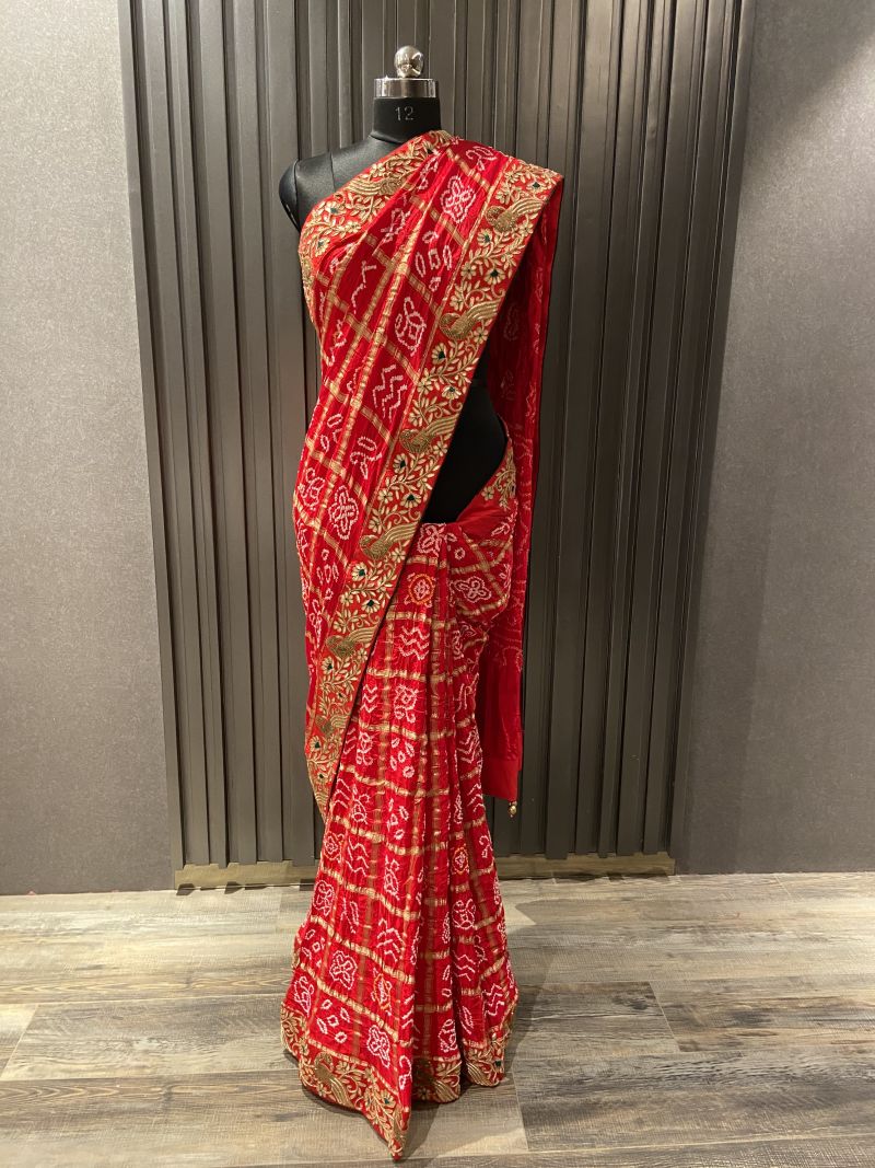 Bridal Red Banarasi Gold & Silver Zari Gulab Gharchola Cutwork Brocade  Handwoven Katan Silk Saree-HolyWeaves
