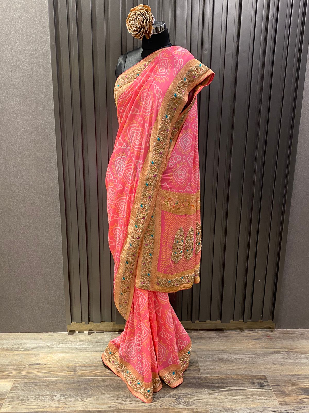 Rani Pink Pure Georgette Banarasi Bandhani Handloom Saree - Tilfi